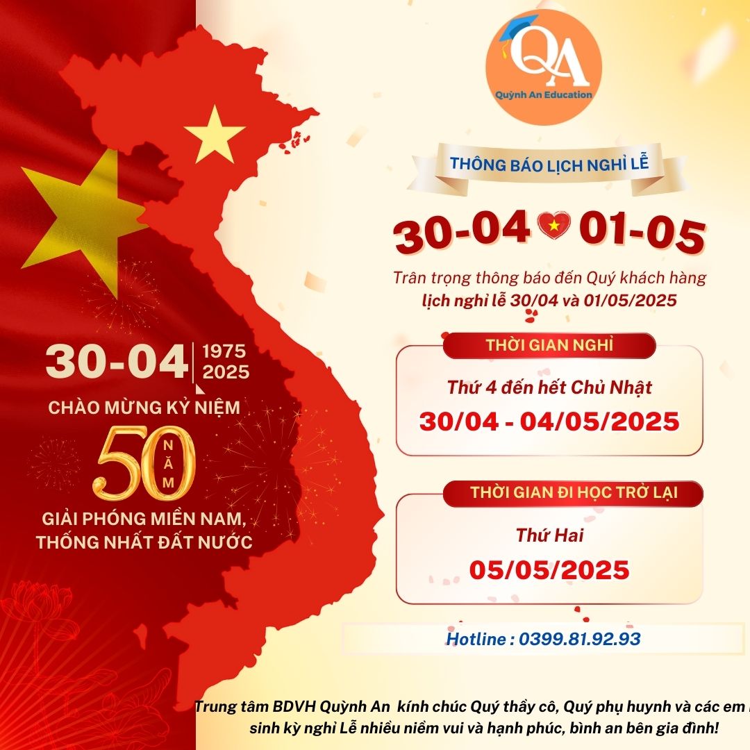 TT BDVH QUỲNH AN THÔNG BÁO NGHỈ LỄ 30 -4 và 1-5 năm 2025